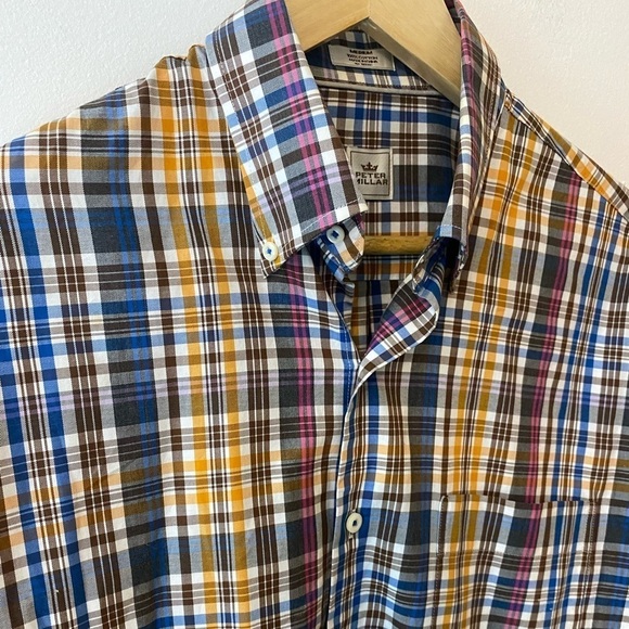Peter Millar 100% Cotton Plaid Fall Tone Button Down - Picture 5 of 8